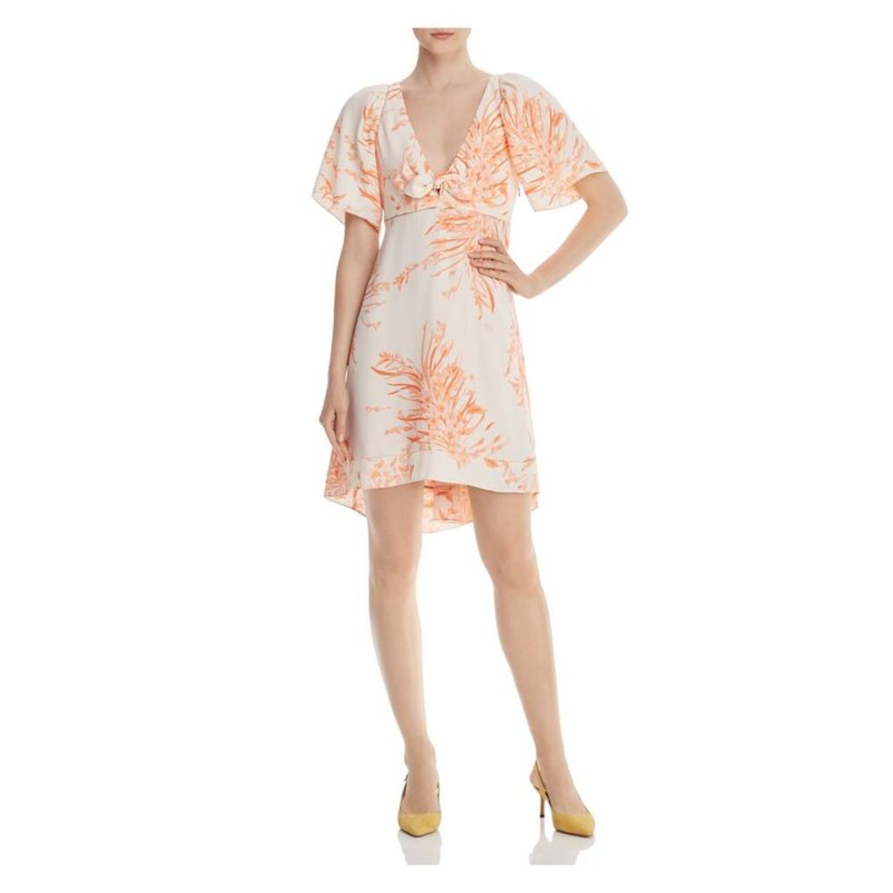 JOIE Womens Orange Printed Short Sleeve V Neck Knee Length Hi-Lo Dress Size: 2